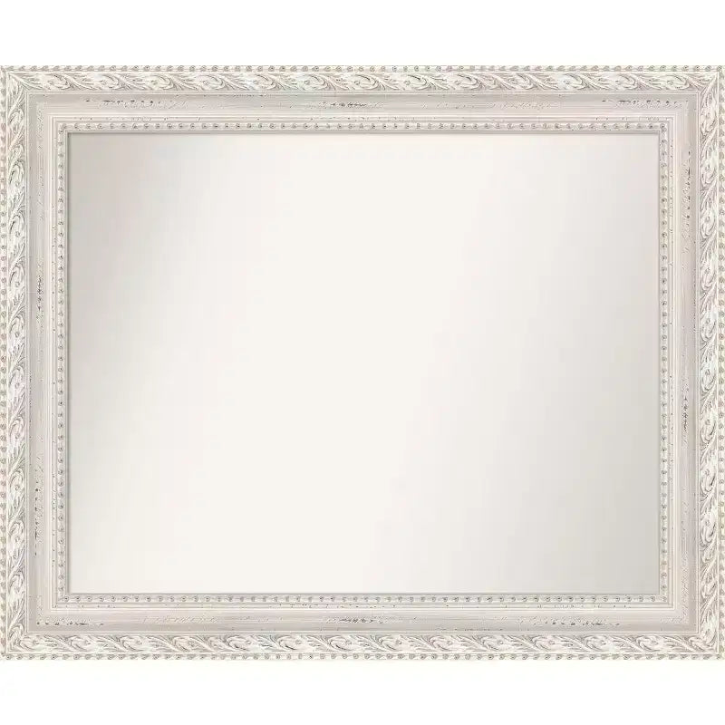 34"x28" Non-Beveled Opera Wood Bathroom Wall Mirror Off-White - Amanti Art: Modern Style, Rectangle, Wall Mounted, Wood Frame