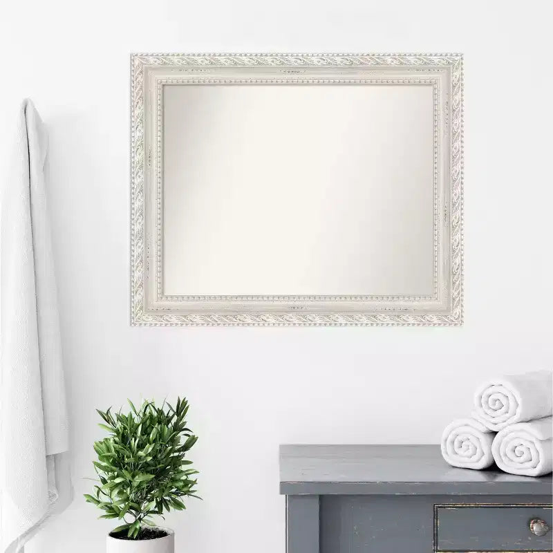 Miroir mural rectangulaire encadré blanc cassé, simple