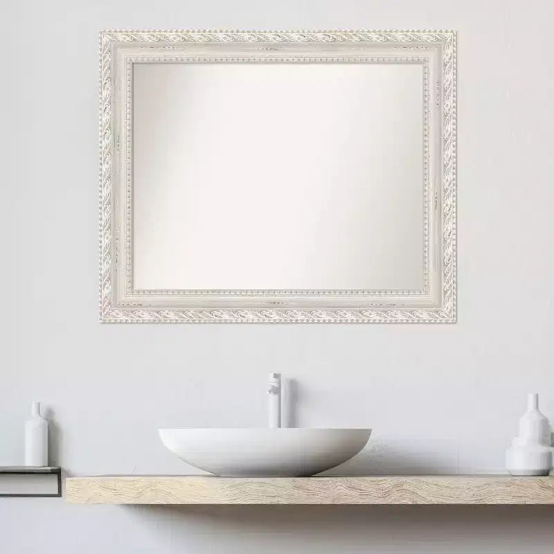 Miroir mural rectangulaire encadré blanc cassé, simple
