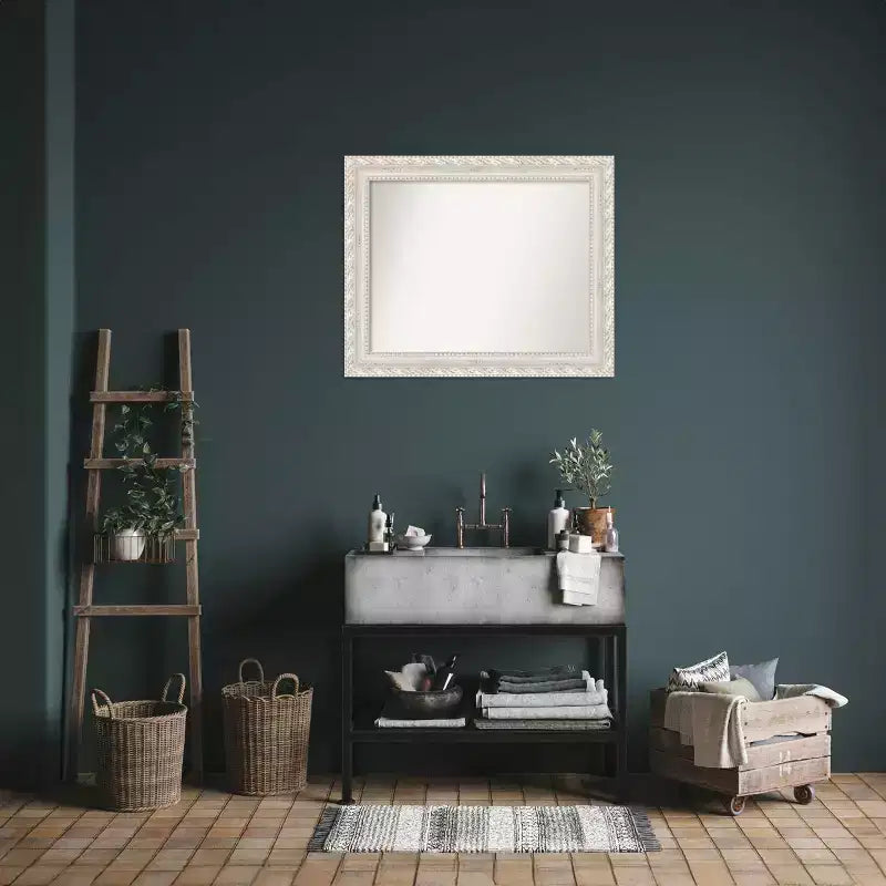 Miroir mural rectangulaire encadré blanc cassé, simple