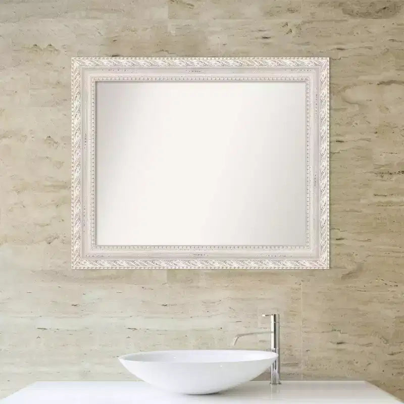 Miroir mural rectangulaire encadré blanc cassé, simple