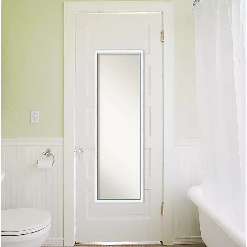 Miroir de porte sur pied encadré de bois blanc et bleu, simple