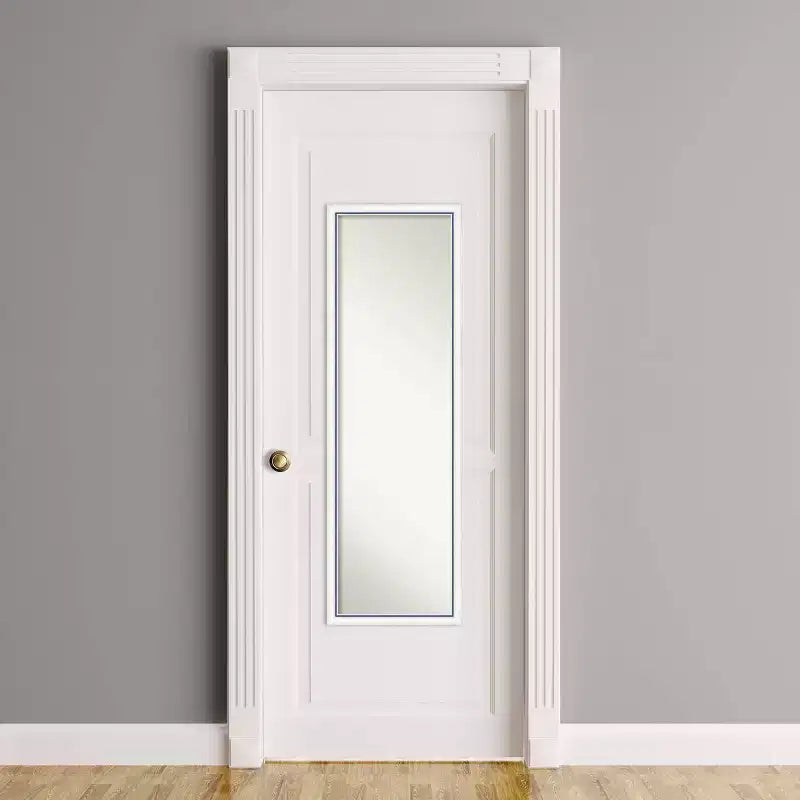 Miroir de porte sur pied encadré de bois blanc et bleu, simple