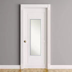 Miroir de porte sur pied encadré de bois blanc et bleu, simple