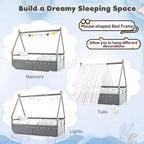 Cadre de lit cabane double blanc/gris avec 2 tiroirs, pour 1 enfant