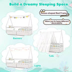 Cadre de lit cabane double blanc/gris avec 2 tiroirs, pour 1 enfant