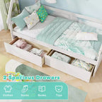 Cadre de lit cabane double blanc/gris avec 2 tiroirs, pour 1 enfant