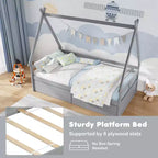 Cadre de lit cabane double blanc/gris avec 2 tiroirs, pour 1 enfant