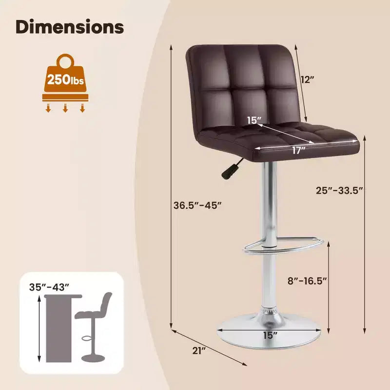Tabouret de bar pivotant noir/marron/blanc, hauteur réglable, lot de 2