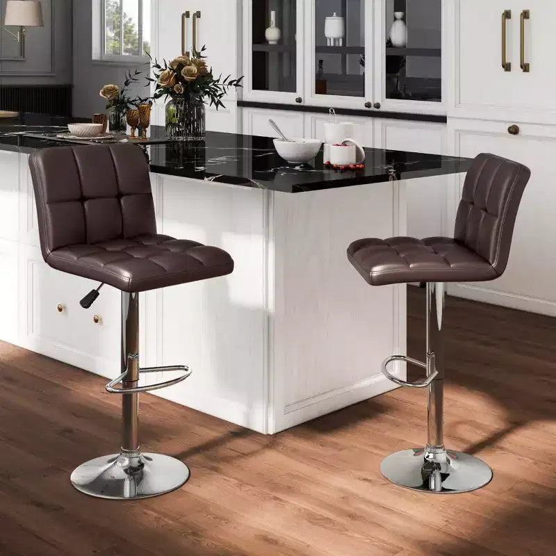 Tabouret de bar pivotant noir/marron/blanc, hauteur réglable, lot de 2