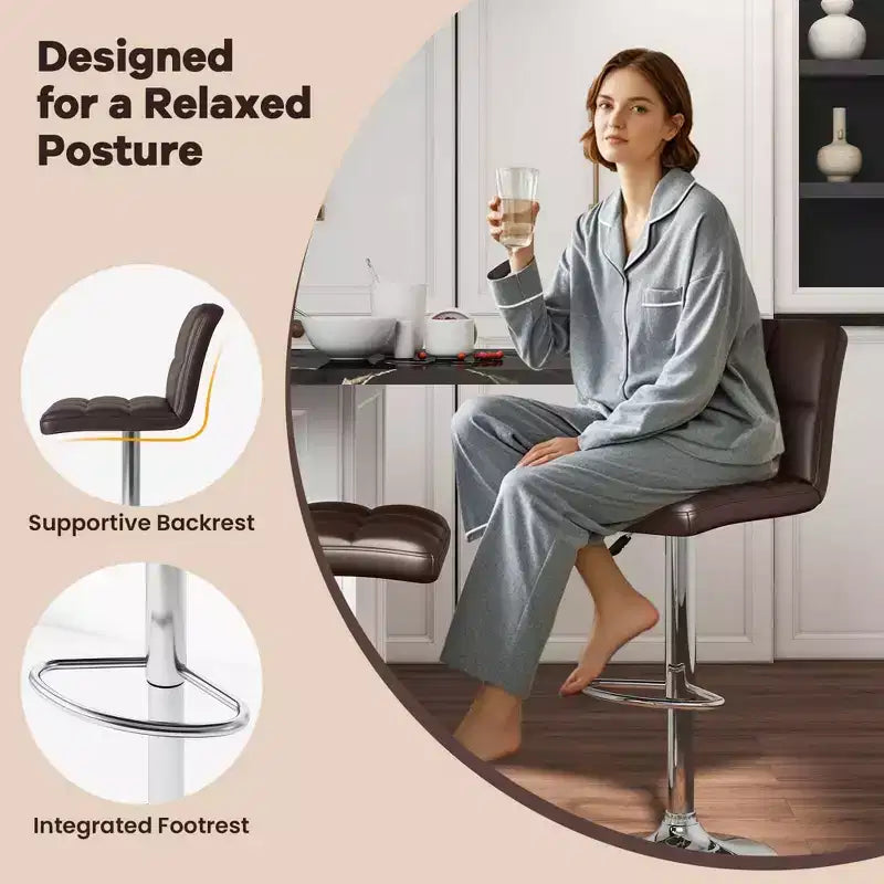 Tabouret de bar pivotant noir/marron/blanc, hauteur réglable, lot de 2