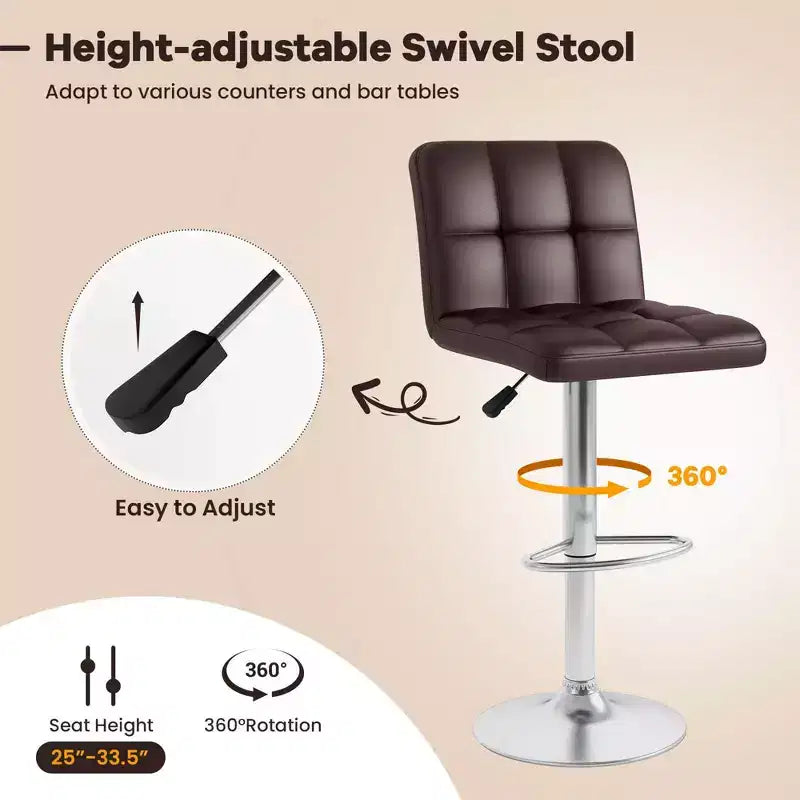 Tabouret de bar pivotant noir/marron/blanc, hauteur réglable, lot de 2