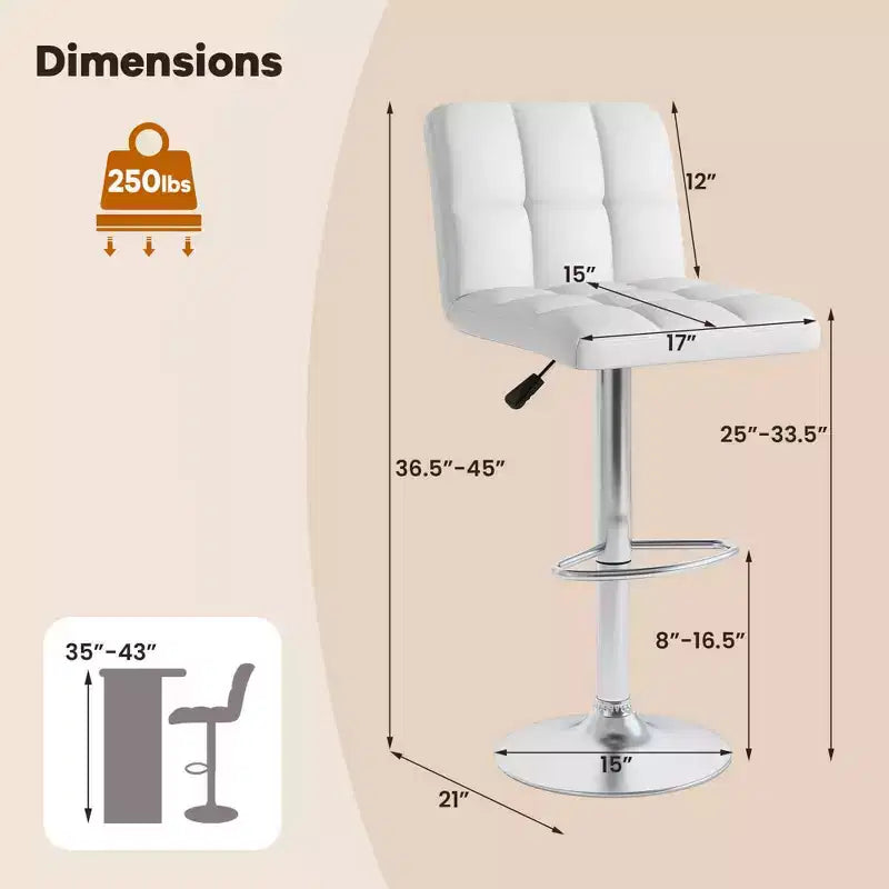 Tabouret de bar pivotant noir/marron/blanc, hauteur réglable, lot de 2
