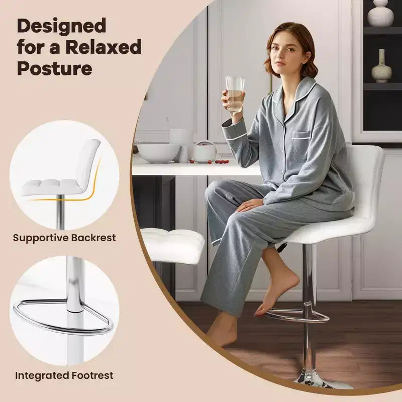 Tabouret de bar pivotant noir/marron/blanc, hauteur réglable, lot de 2