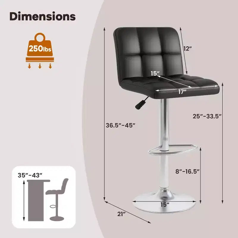 Tabouret de bar pivotant noir/marron/blanc, hauteur réglable, lot de 2