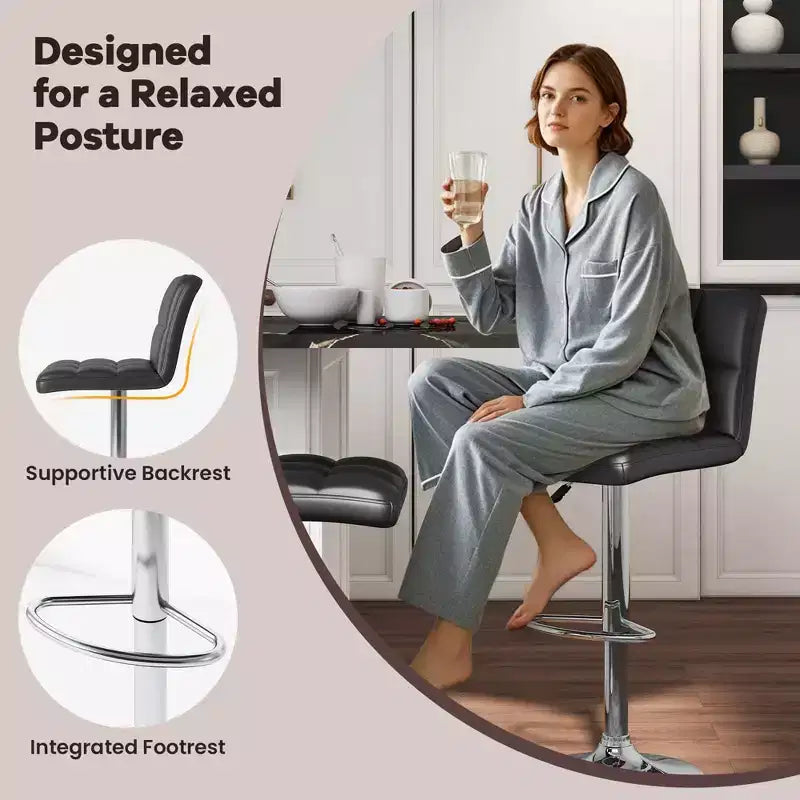 Tabouret de bar pivotant noir/marron/blanc, hauteur réglable, lot de 2