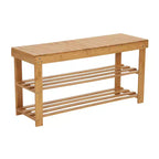 2-Shelf Bamboo Bench, Slatted Bench Seat with Storage Shelves, Sturdy, Lightweight, Versatile and Stylish, Natural