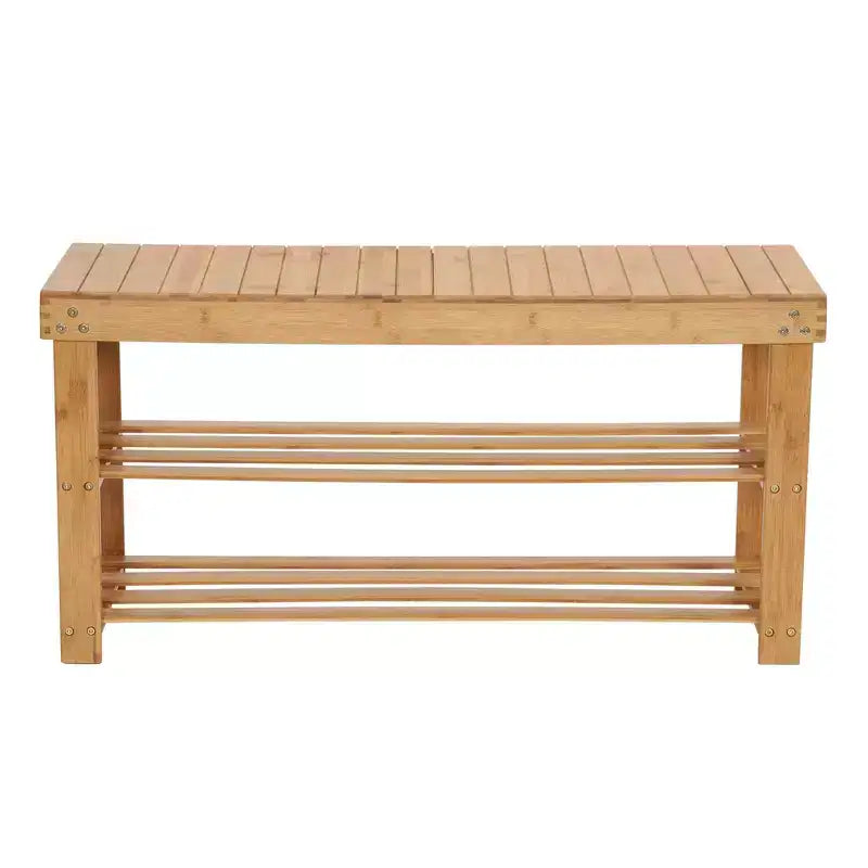 Banc de rangement à lattes 2 étagères en bambou naturel, 1 place