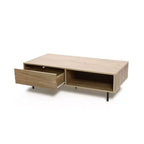 Table basse rectangulaire marron avec tiroir et étagère, assemblage par 1 personne, piètement à 4 pieds