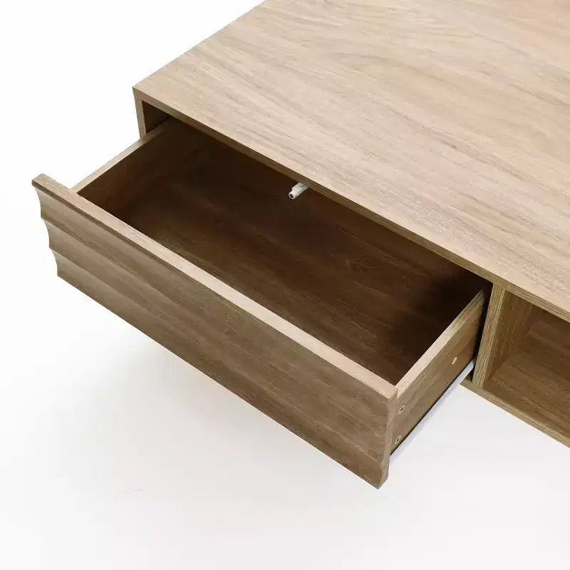 Table basse rectangulaire marron avec tiroir et étagère, assemblage par 1 personne, piètement à 4 pieds