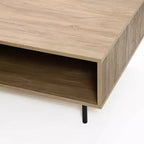 Table basse rectangulaire marron avec tiroir et étagère, assemblage par 1 personne, piètement à 4 pieds
