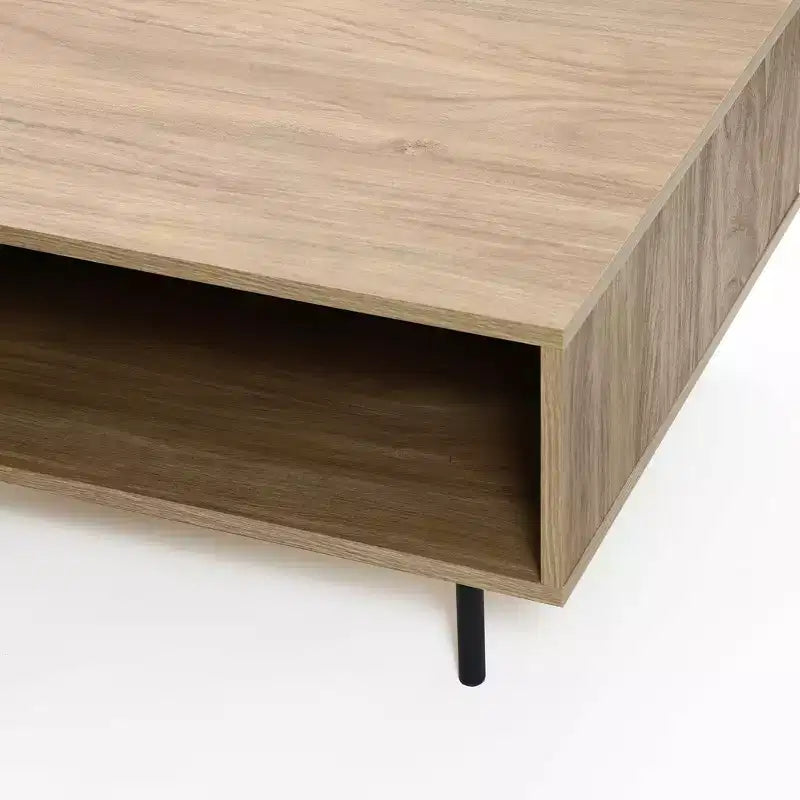 Table basse rectangulaire marron avec tiroir et étagère, assemblage par 1 personne, piètement à 4 pieds