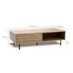 Table basse rectangulaire marron avec tiroir et étagère, assemblage par 1 personne, piètement à 4 pieds