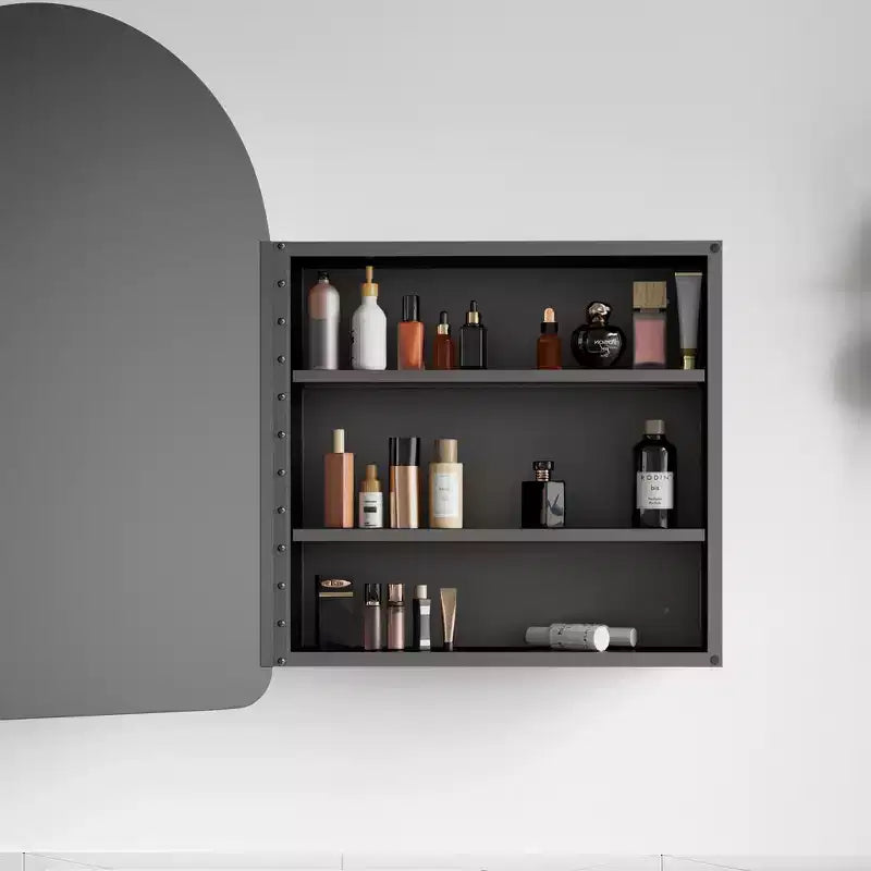 Armoire à pharmacie murale en métal arqué noir/doré avec miroir – 1 personne