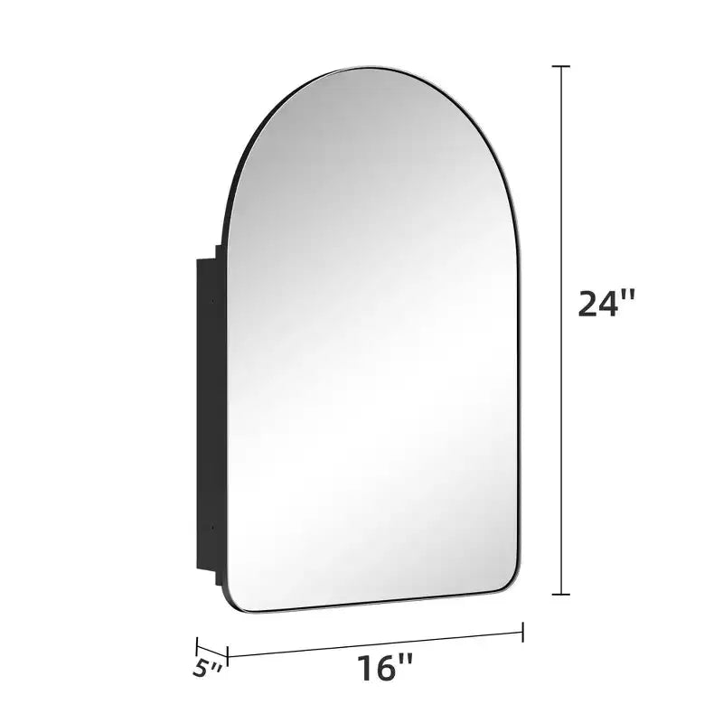 Armoire à pharmacie murale en métal arqué noir/doré avec miroir – 1 personne