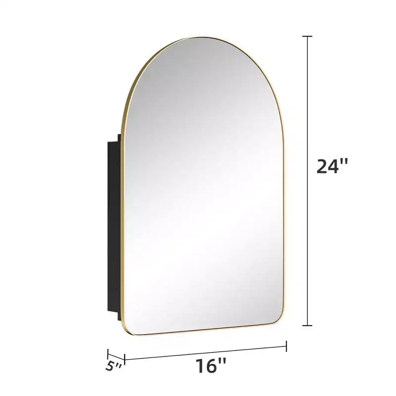 Armoire à pharmacie murale en métal arqué noir/doré avec miroir – 1 personne