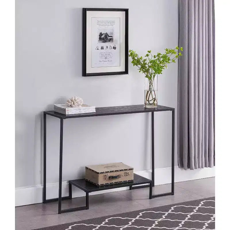 Kings Brand Furniture  Vidal Modern Metal/Wood Console Sofa Table with Storage Shelf, Black/Grey- Perfect for Entryways and Living Rooms