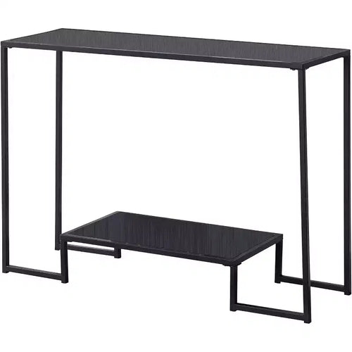 Console noire et grise en métal/bois avec étagère de rangement