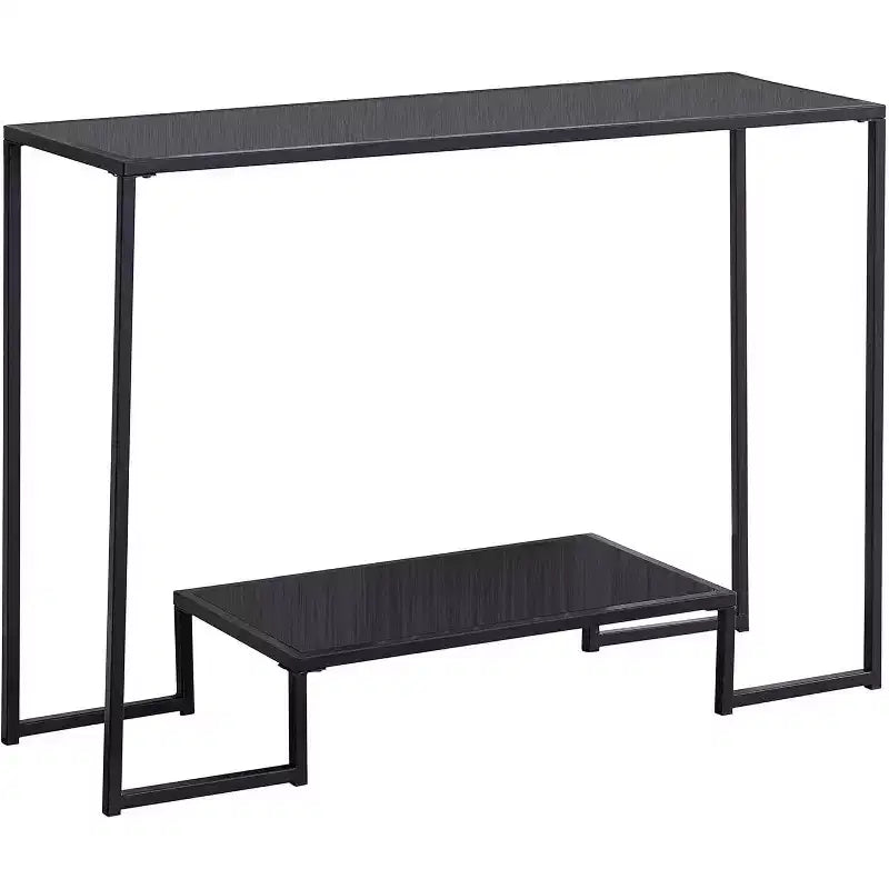Console noire et grise en métal/bois avec étagère de rangement
