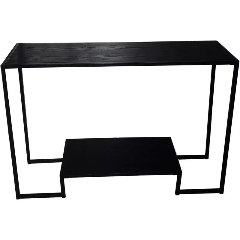 Console noire et grise en métal/bois avec étagère de rangement