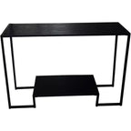 Console noire et grise en métal/bois avec étagère de rangement