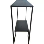 Console noire et grise en métal/bois avec étagère de rangement