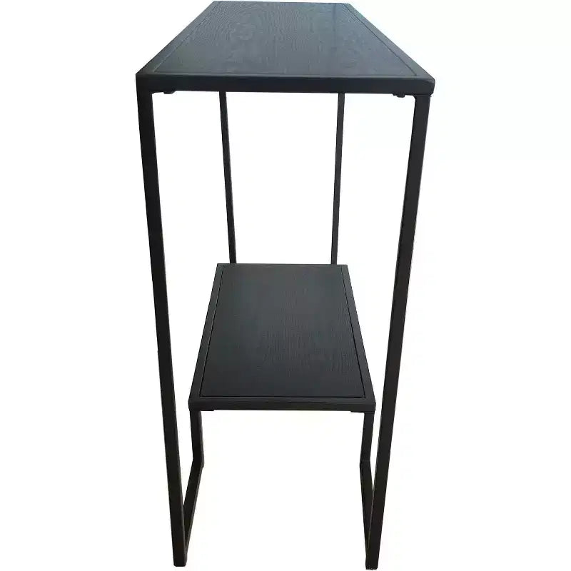 Console noire et grise en métal/bois avec étagère de rangement