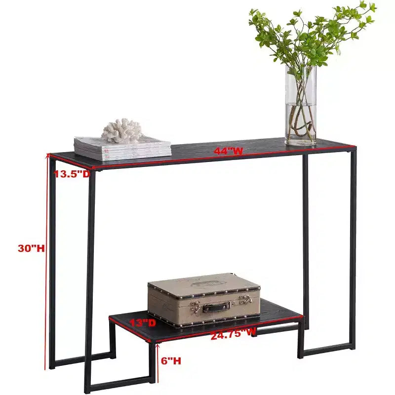 Console noire et grise en métal/bois avec étagère de rangement