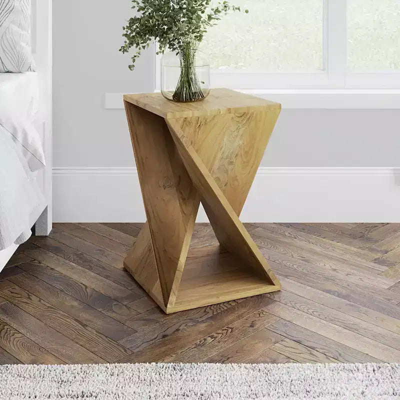 Table d'appoint moderne carrée en bois massif marron, 1 pièce