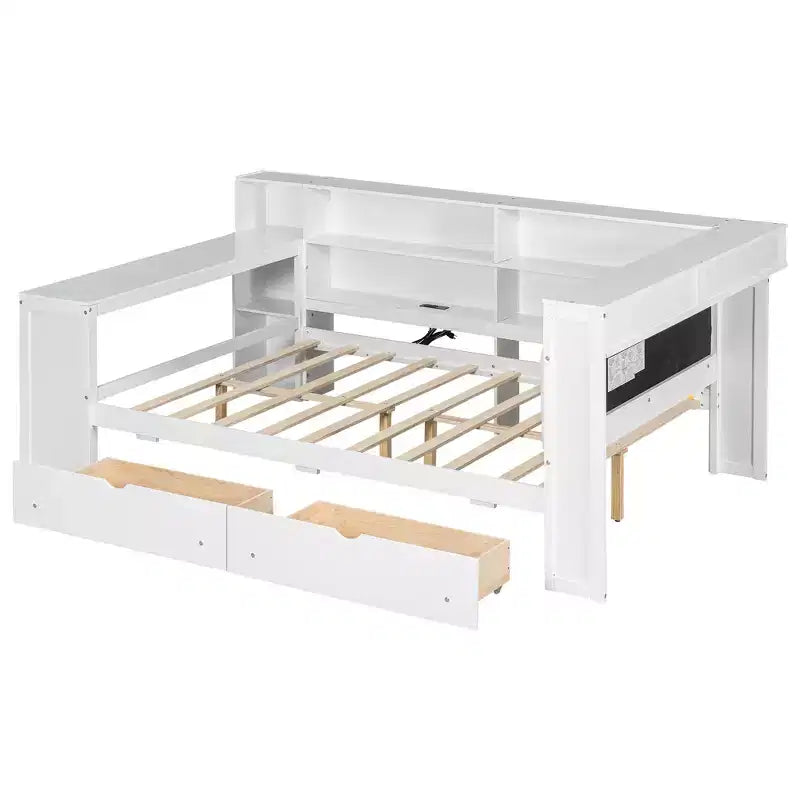 Lit d'angle beige/gris avec rangement, LED et bureau – Lit simple/double, 1 personne