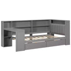 Lit d'angle beige/gris avec rangement, LED et bureau – Lit simple/double, 1 personne