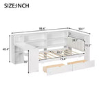 Lit d'angle beige/gris avec rangement, LED et bureau – Lit simple/double, 1 personne