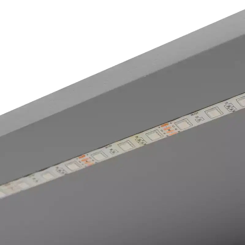 Lit d'angle beige/gris avec rangement, LED et bureau – Lit simple/double, 1 personne