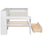 Lit d'angle beige/gris avec rangement, LED et bureau – Lit simple/double, 1 personne