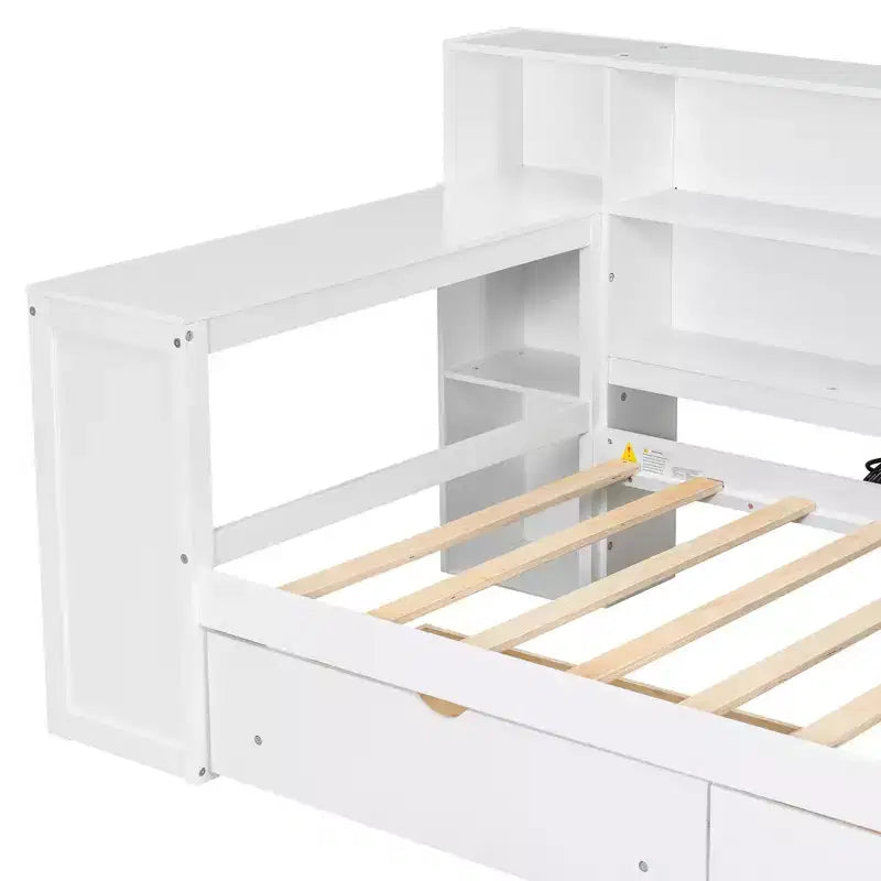 Lit d'angle beige/gris avec rangement, LED et bureau – Lit simple/double, 1 personne