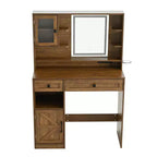 Coiffeuse de ferme marron rustique / blanche avec miroir et tabouret, ensemble 2 pièces