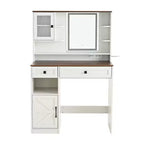 Coiffeuse de ferme marron rustique / blanche avec miroir et tabouret, ensemble 2 pièces