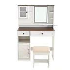Coiffeuse de ferme marron rustique / blanche avec miroir et tabouret, ensemble 2 pièces