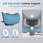 Chaise de bureau ergonomique en maille noire/bleue/grise avec support lombaire, appui-tête réglable et accoudoirs 3D, 1 place