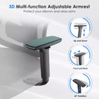 Chaise de bureau ergonomique en maille noire/bleue/grise avec support lombaire, appui-tête réglable et accoudoirs 3D, 1 place